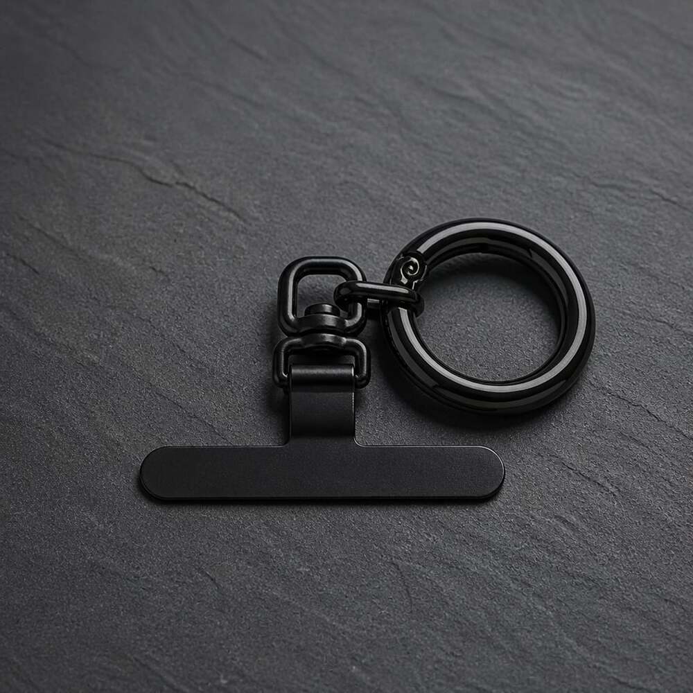 Black  Smartphone 360° Rotate Lanyard Tether Tab Patch & Spring O-Ring Hook Set
